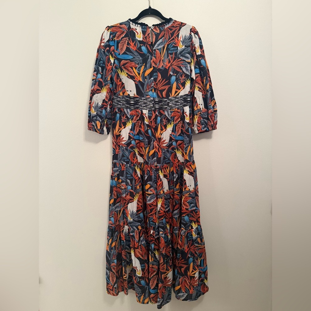 NEW Connor & Blake Lea Printed Cotton Maxi Dress Medium Cockatoo Bird boho - Picture 8 of 15